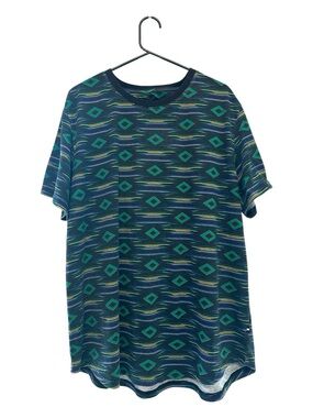 Vintage Y2K Edgar & Ash Navy and Teal Tribal Geometric Short Sleeve Tee XL